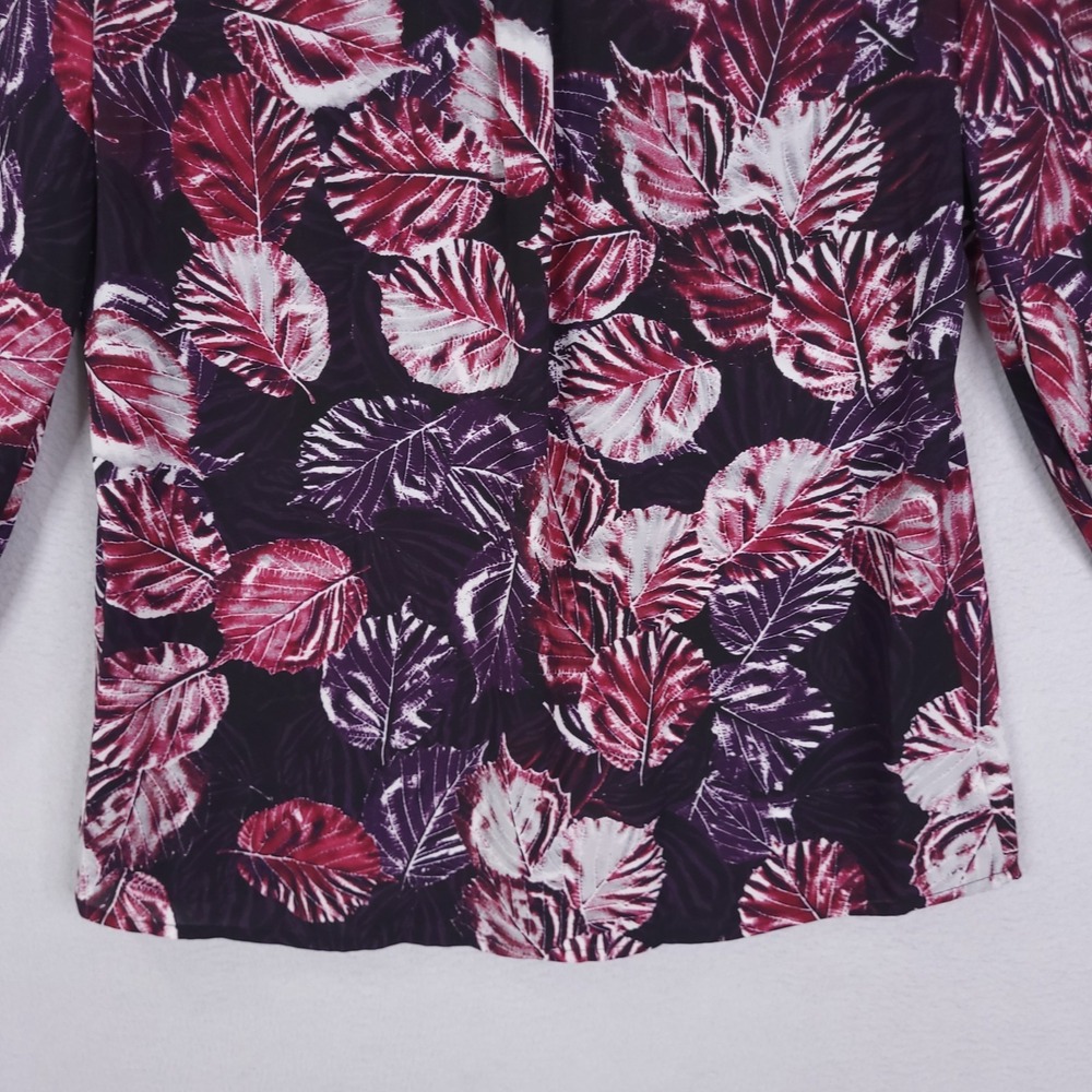 Karl Lagerfeld Paris Blouse Womens XS Pearl Button Floral Leaf Printed Ruffle - Picture 3 of 12